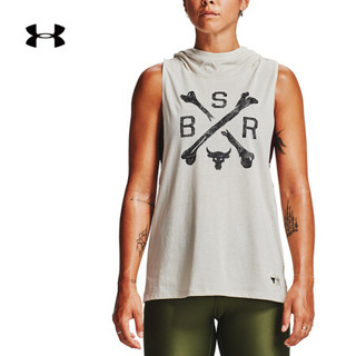 安德玛官方UA Project Rock强森女子运动连帽背心Under Armour1359257 白色110 XS