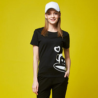 Paul Frank/大嘴猴 20年夏季女式运动T恤短袖圆领卡通图案休闲上衣女 黑色 XL