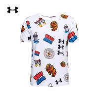 安德玛官方UA Hoops Sticker男童运动短袖T恤Under Armour1358393 白色100 童XL