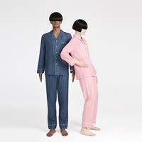 DAPU/大朴 A类安全标准家居服 经典情侣春秋款纯棉纱布女士家居套装男士睡衣长袖长裤纯色简约睡衣女 花灰色(男士) XL