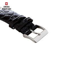 瑞士军表品牌男士手表表带瑞士原装表带皮带尼龙帆布带 8888黑色皮带银扣