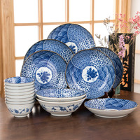 美浓烧(Mino Yaki) 美浓烧日本进口青花陶瓷碗餐具套装家用日式餐具碗碟盘子16头 瑞华16头