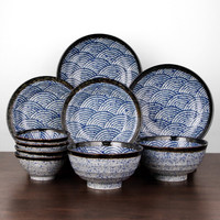 美浓烧(Mino Yaki) 美浓烧日本进口餐具 餐具套装 碗碟套装 海波纹碗碟10头 春节上新 海波纹十头 10件套