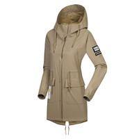 【DC联名款】诺诗兰19秋冬DC联名款户外运动女式长款宽松印花风衣外套 KF082524 浅摩卡色 M