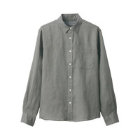 無印良品 MUJI 無印良品  男式 法国亚麻水洗 衬衫 休闲衬衫 灰色 S