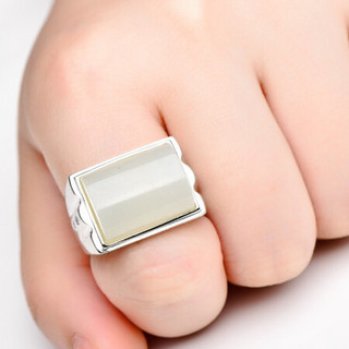可玉可求 和田玉戒指 男女款银镶嵌 扳指玉戒指 玉石指环大拇指扳指多款可选 白玉银镶嵌开口Z0122x