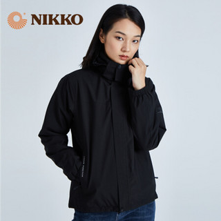 日高（NIKKO）新品三合一冲锋衣女抓绒内胆 防水外套防雨户外登山服百塔上衣 黑色 XL(女)