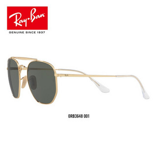 RayBan 雷朋太阳镜男女款将帅款舒适潮流方形墨镜0RB3648可定制 001金色镜框绿色镜片 尺寸51