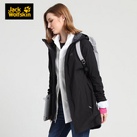 Jack Wolfskin/狼爪官方冲锋衣女秋冬新品防风透气不易沾水风衣冲锋衣外套1112271 1112271-6000/黑色中长款 S 165/88A