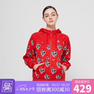 【20新品】乐卡克法国公鸡时尚印花运动休闲外套女带帽拉链开衫 红色 XXL