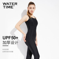 WATERTIME/蛙咚 泳衣女士新款专业运动连体长裤保守显瘦遮肚潜水无袖温泉泳装 黑色 L