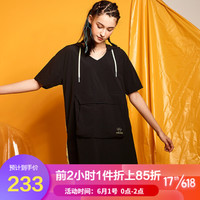 KELME/卡尔美 2020夏季新款宽松连帽连衣裙女运动休闲梭织短裙潮QZ60242001 黑色 XL/170