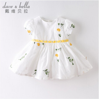 davebella戴维贝拉夏季新品女童连衣裙幼儿衣服儿童短袖宝宝裙子 白色 90cm（建议身高80-90cm）