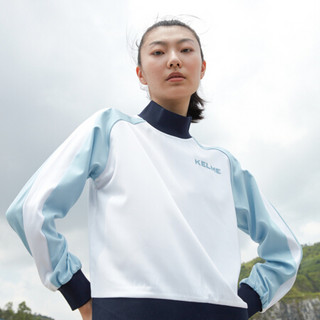 KELME/卡尔美2020新款插肩袖撞色条纹卫衣女清爽梭织高领休闲上衣 灰蓝 S/155