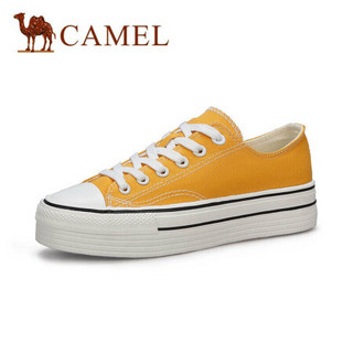 骆驼（CAMEL） 女士 简约百搭纯色圆头系带厚底帆布鞋 A01228634 黄色 39