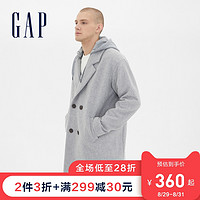 Gap男装休闲羊毛呢大衣515419 LOGO连帽衫时尚帅气外套男中长款