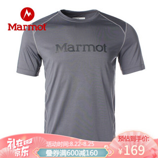 Marmot/土拨鼠20春夏运动防晒排汗透气UPF50圆领短袖速干T恤男户外 玛瑙灰1515 S 欧码偏大