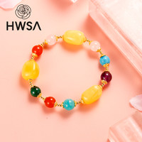 HWSA爱华尚 波罗的海天然琥珀蜜蜡多宝南红紫晶随形手串手链单圈