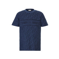 Dior迪奥男装徽标斜纹图案超大T恤罗纹饰面舒适透气时尚潮流百搭 蓝色 XL
