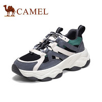 骆驼（CAMEL）女鞋 时尚个性菱形编织荧光条装饰厚底老爹鞋 A035256152 米/黑 38