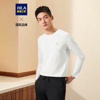 HLA 海澜之家 男士纯色棉质前胸绣花小标圆领长袖T恤HNTAD3Q032A32 米白50