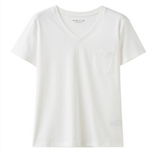 佐丹奴（Giordano） T恤 佐丹奴女白色T恤衫2020年女装上衣口袋V领短袖t恤衫13320202 16皎白 大码
