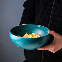 川岛屋星阑欧式金边陶瓷餐具创意网红菜盘子水果沙拉盘家用牛排盘 8寸圆形汤碗