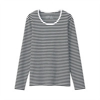 無印良品 MUJI 無印良品  女式 弹力罗纹编织 圆领长袖T恤 黑色X图案 XXL