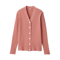 無印良品 MUJI 無印良品  女式 棉柞蚕丝 罗纹编织 V领开衫 粉红色 M