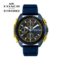 COACH蔻驰 C001休闲运动系列 多功能三眼计时表盘 蓝色树脂表带 石英防水表手表男表 14602454