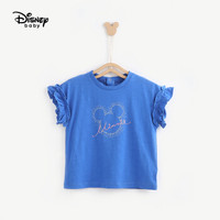 迪士尼 Disney 童装女童宝宝衣服针织可爱洋气儿童卡通短袖T恤上衣打底衫2020夏 DB021BE34 宝蓝 100