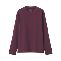 無印良品 MUJI 無印良品  女式 印度棉双罗纹编织 圆领长袖T恤 深紫红色 L