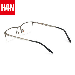 HAN 汉 镜邻个性半框近视商务眼镜 男纯钛半框近视眼镜框眼镜架配镜  49371 气质枪灰 眼镜架