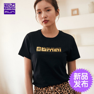 必迈（bmai）跑步文化短袖2020夏秋新款女子柔软透气半袖跑步休闲圆领T恤 骑士黑 L