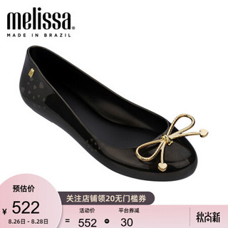 Melissa梅丽莎2020春夏新爱心系带蝴蝶结淑女通勤风单鞋女32848 黑色/金色 5/36码