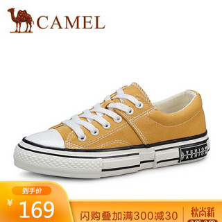 骆驼（CAMEL） 女士 复古港味粗线条撞色车缝线圆头帆布鞋 A01228636 姜黄 39