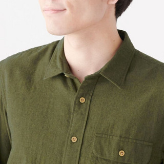 无印良品 MUJI 男式 棉牦牛绒 双重织 翻口袋衬衫 休闲衬衫 卡其绿 XL