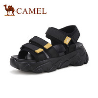 骆驼（CAMEL） 女鞋 创意时尚三川式魔术贴厚底运动凉鞋 A025256136 黑色 38