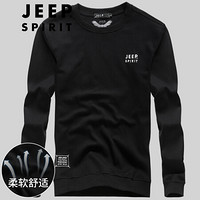 吉普 JEEP 男卫衣2020秋季时尚圆领套头宽松休闲男装打底衫薄款 WY1455010 黑色 XL