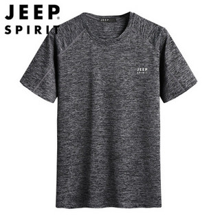 吉普 JEEP 短袖T恤速干衣男2020夏季薄款圆领纯色运动短袖T恤上衣 TX21720198 浅灰 XL