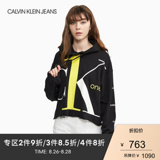 CK JEANS 2020春夏款女装 针织时尚连帽卫衣J214359 BAE-黑色 M