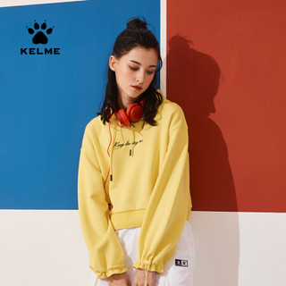 KELME/卡尔美 20夏季连帽套头木耳边字母卫衣女高腰宽松休闲上衣 白色 M/160