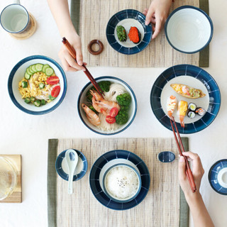 川岛屋 蓝涅 日式釉下彩陶瓷餐具饭碗汤碗面碗寿司盘菜盘子 盖盅