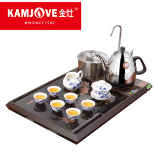 金灶（KAMJOVE) 钢化玻璃茶盘家用功夫茶具套装 自动上水茶海小茶台四合一泡茶机L-300A 茶盘 搭青花陶瓷茶具 茶水桶