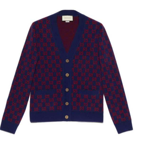 gucci 古驰 男士v领毛衣开衫 597724 xka4r 4175 深蓝色/红色 xxl