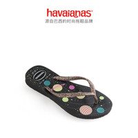 Havaianas哈唯纳 Slim Fashion2020新(哈瓦那)防滑人字拖男女童拖鞋V 0090-火耀黑/印花 适合33-34码