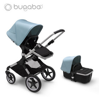 2020年新 BUGABOO FOX2 博格步高景观婴儿车 多功能推车睡篮套装 水雾蓝银架黑把白轮黑布组