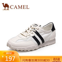 骆驼（CAMEL）女鞋 新潮舒适拼接鞋面圆头系带阿甘鞋 A03523647 米/黑 39