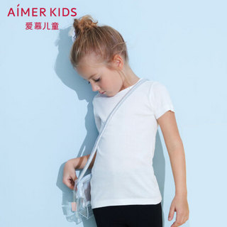 Aimer kids爱慕儿童内衣T恤背心短袖纯棉短袖打底上衣夏季短袖AK3122801白色150