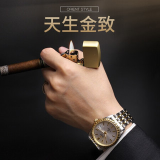 东方双狮(东方表 ORIENT)手表全自动机械男表 经典商务夜光防水钢带机械手表 日本进口儒雅牙边男士腕表 SER20001W0/间金白盘